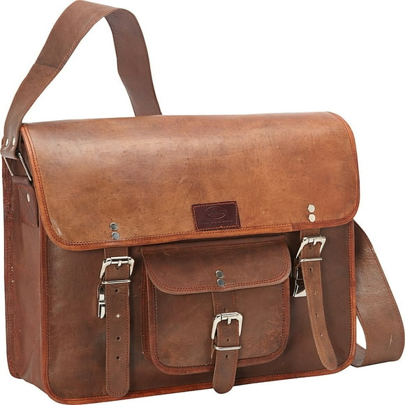 Cartera Mensajero Sharo Cuero Marrón y Lona