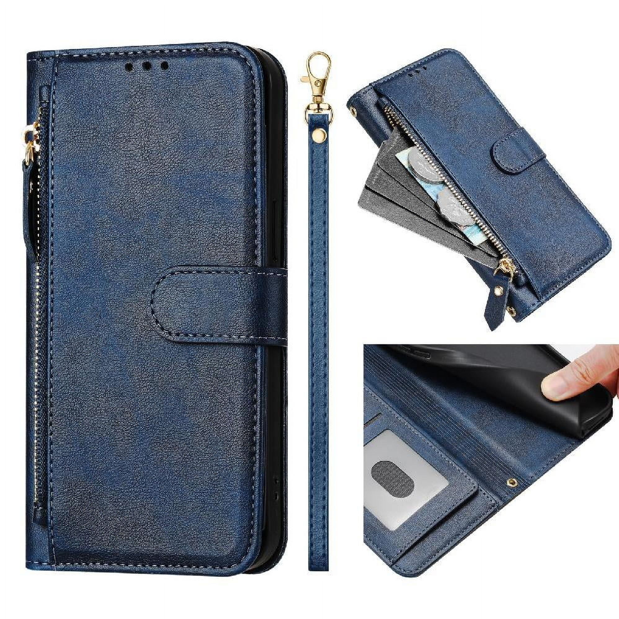 Foxdock - Funda Tipo Billetera Para Samsung Galaxy J3 2017 Con Cremallera Portatarjetas Soporte Correa De Muñeca Cuero Azul
