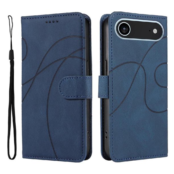 Funda tipo cartera con tapa para iPhone 17 Air con tarjetero, soporte y cubierta magnética Azul