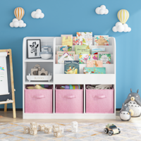 M&Ms - Kids Bookcase And Bookshelf, Multifunctional Bookcase With 3 Collapsible Fabric Drawers, Bookcase Display Stand, Toy Storage Organizer For Bedroom, Playroom, Hallway (White/Pink)