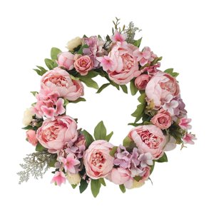 Magideal - Guirnalda De Flores De Peonía Hecha A Mano, Guirnalda De Primavera, Corona Floral De Imitación De 40Cm Para Puerta Delantera De Boda, Decoración Para Peonía E