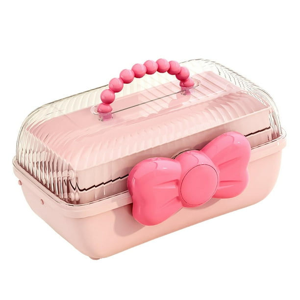 Caja de almacenamiento de accesorios para el cabello para niñas, caja de joyería cosmética, soporte para lazos para el cabello, caja de joyería, caja Rosa