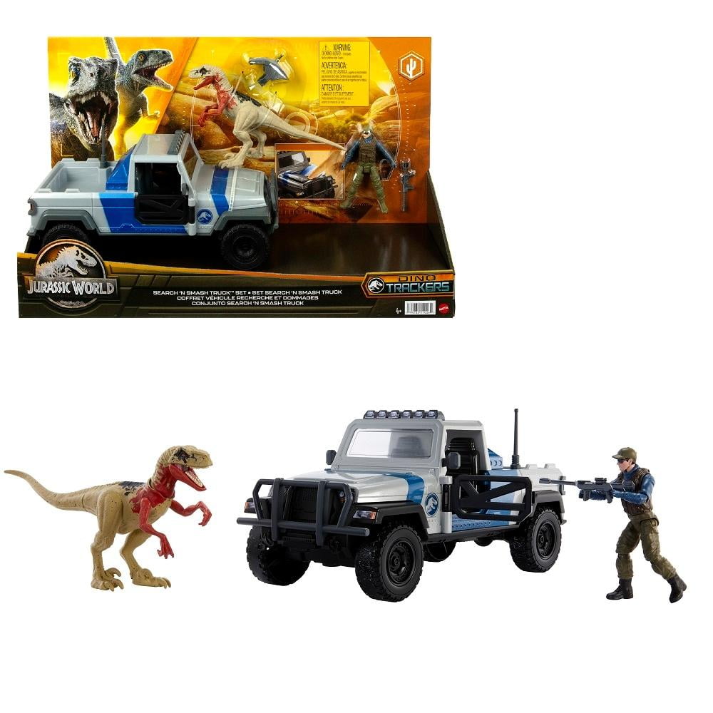 Figuras Dino Trackers Mattel Jurassic World Camiones De Búsqueda Y Aplastamiento