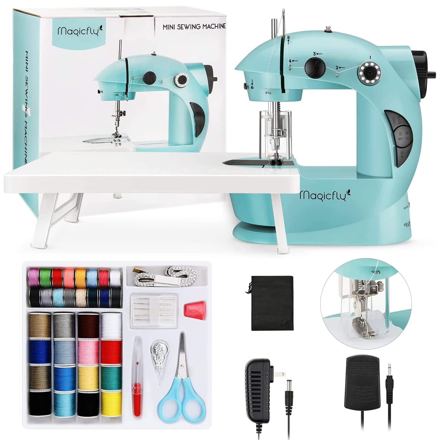 Máquina De Coser Magicfly Mini Con Mesa Extensible Azul
