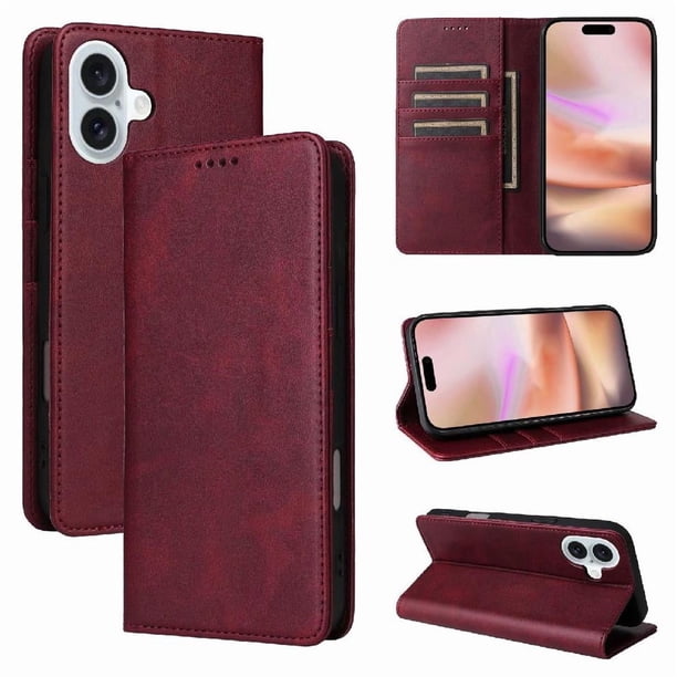 Funda Cartera para iPhone 16 Plus con Ranuras Tarjetas y Soporte - Protección Completa Rojo