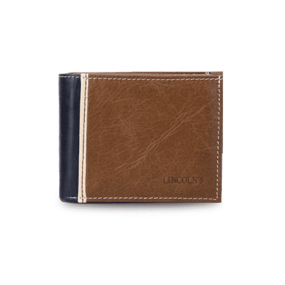 Billetera Cuero Hombre Perseo Bicolor Nuez Negro Lincoln's
