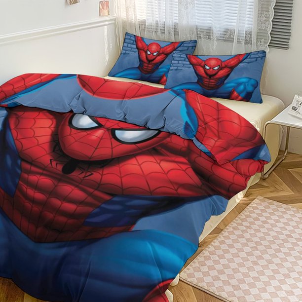 Cartoon Spiderman Kid Boy Room Decor Size Bedding Set for 3 Piece Bedding with 1 Flat Sheet And 2 Pillowcases Twin