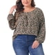thumbnail image 1 of Agnes Orinda Blusas Casuales de Talla Grande para Mujer, Tops Escolares Universitarios, Floral Ditsy, Cuello Redondo, Manga Larga, Puño Elástico, 4X Negro Beige, 1 of 5