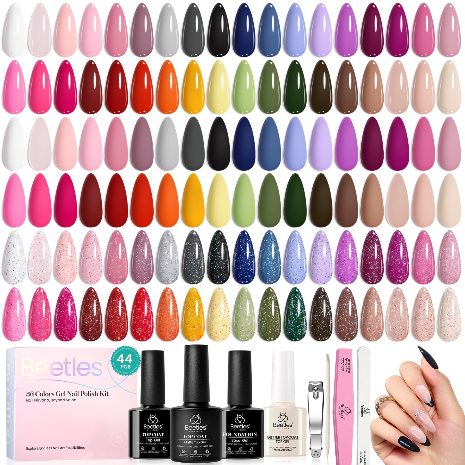 Beetles Gel Polish - Set De Esmaltes De Uñas En Gel Beetles, 44 Unidades, 36 Colores