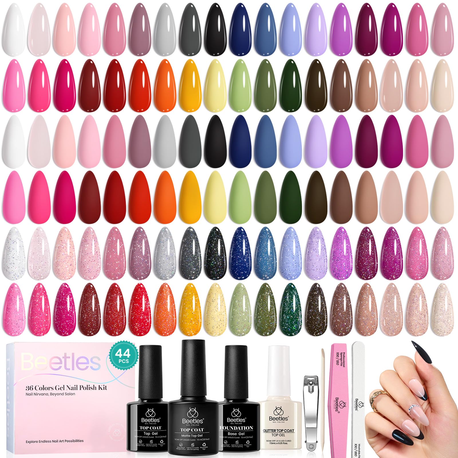 Beetles Gel Polish - Set De Esmaltes De Uñas En Gel Beetles, 44 Unidades, 36 Colores