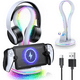 thumbnail image 1 of Soporte de carga magnético para PlayStation Portal y auriculares inalámbricos, base de carga para fundas para accesorios PS Portal, soporte para auriculares, 11 modos de LED y 2 puertos USB-Blanco, 1 of 9