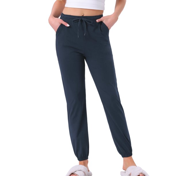 Pantalones de Lounge a Rayas de Algodón para Mujer de INSPIRE CHIC Joggers Suaves con Cordón y Bolsillos y Puños Elásticos L Azul Marino