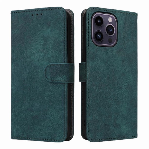 Funda Billetera para iPhone 14 Pro Max con Soporte - Cartera de Cuero con Ranuras Verde