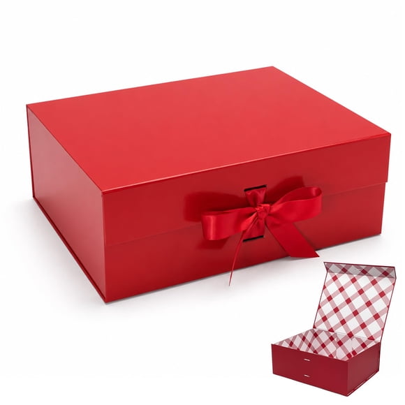 Caja de regalo Tekhoho 33x27x13 cm con cinta magnética a cuadros
