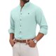 thumbnail image 1 of INSPIRE CHIC Conjunto Camisa de Hombre con Cuello Mao, Mangas Largas, Botones, Color Sólido, Lino, Camisa de Negocios M Verde Claro, 1 of 6