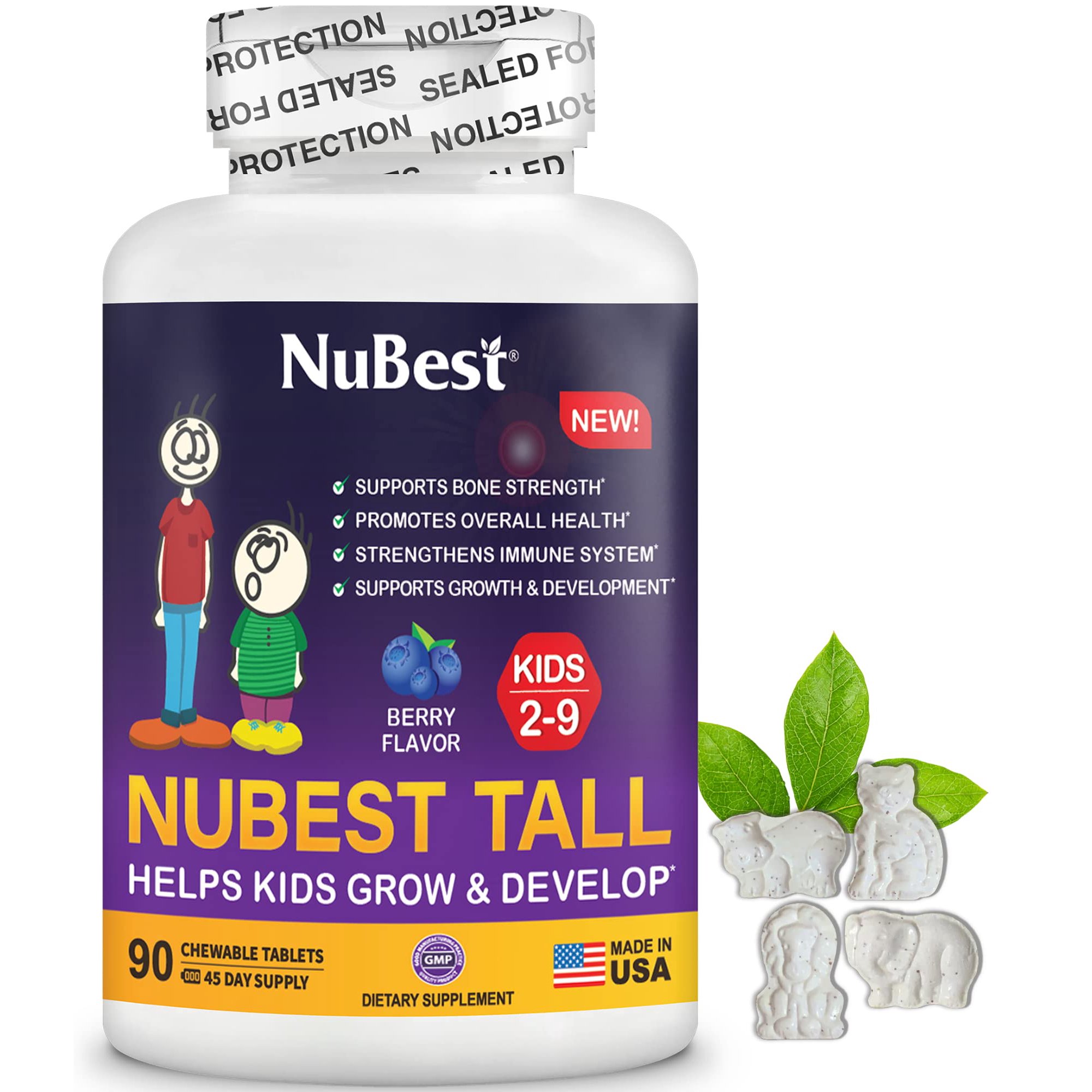 Vitaminas Para Niños Nubest Tall Kids De 2 A 9 Años Para La Salud Ósea, 90 Tabletas