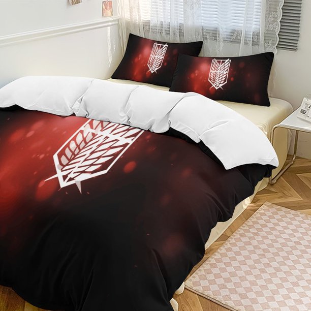 Attack On Titan Quilt Set Thicken Soft 3 Pieces Bedding Set All Season Duvet Cove with 2 Pillowcases for Adult Women Girls Teens Home Room Decor