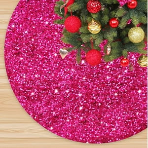 Falda Para Árbol De Navidad Fanproms Con Lentejuelas, 90 Cm, Terciopelo Rosa Intenso