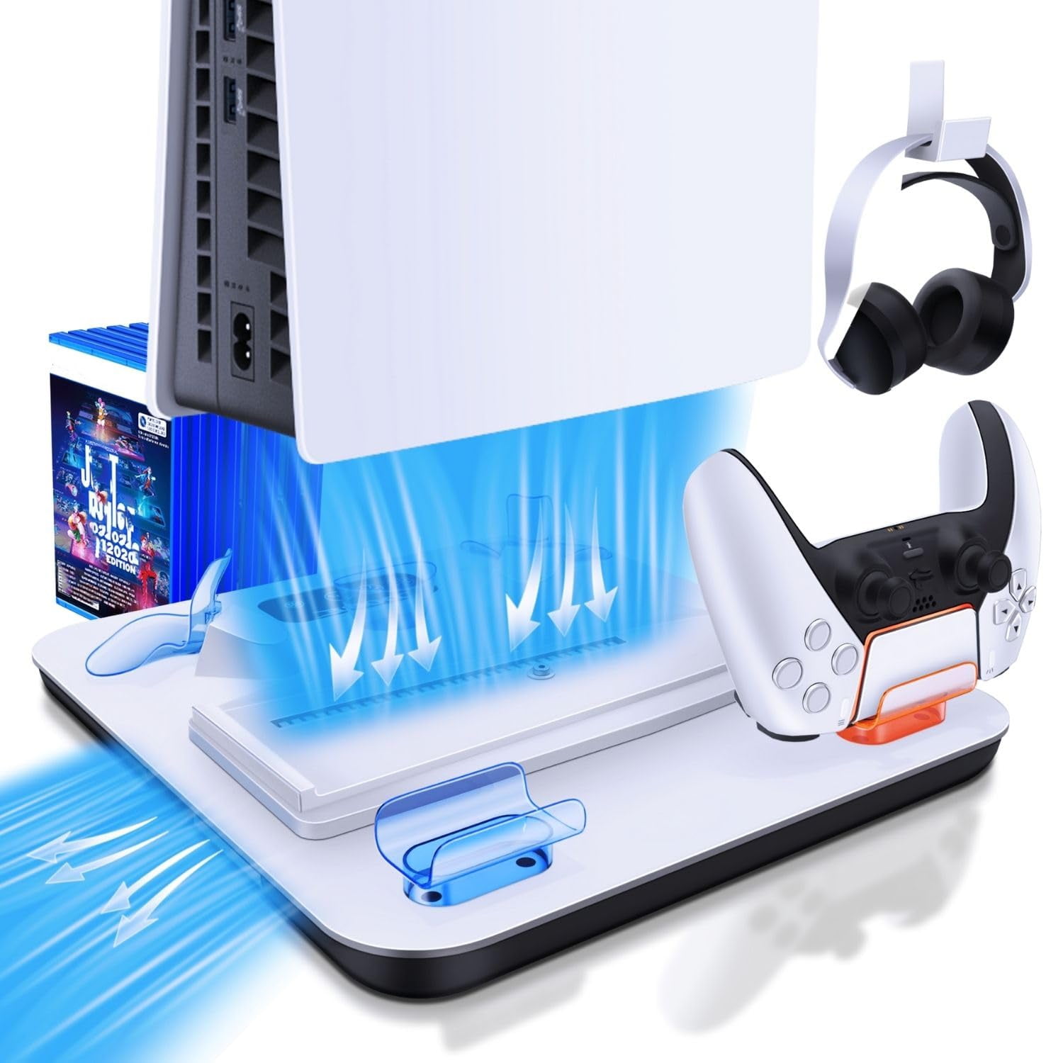 Genérico - Base De Carga Para Ps5/slim/pro/psvr2 Con Ventilador De Refrigeración Y Estación De Carga Para Dos Controladores