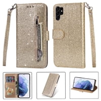Funda Para Foxdock Elegante Funda Samsung Galaxy S23 Ultra Glitter Con Cremallera-Ideal Para El Uso Diario