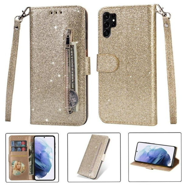 Funda para FOXDOCK Elegante funda Samsung Galaxy S23 Ultra Glitter con cremallera-Ideal para el uso diario