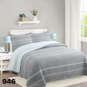 Genérico - Cubrecama Quilt Sherpa King - Gris Lineas M946
