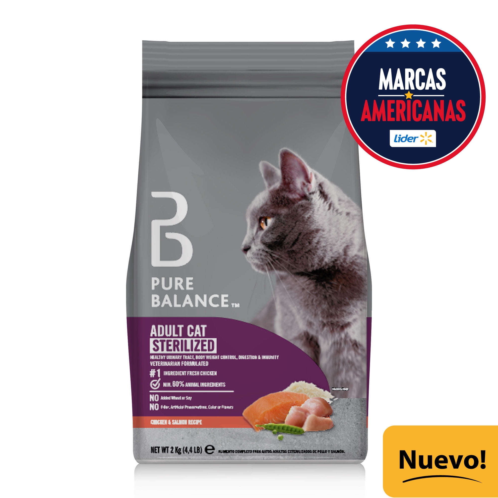 Alimento Seco Gato Adulto Esterilizado De Pollo Y Salmón 2 kg Pure Balance