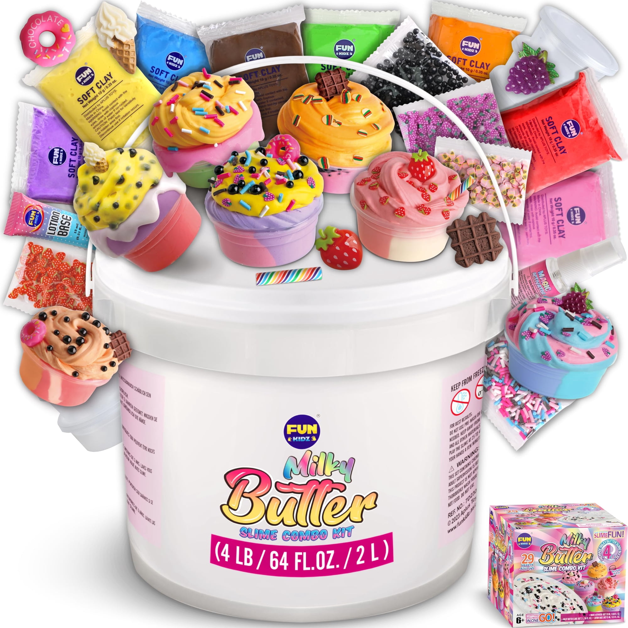 Fun Kidz - Slime Kit Funkidz Milky Butter, 2 Litros, 4 Kg, Con 29 Complementos Para Más De 6 Años