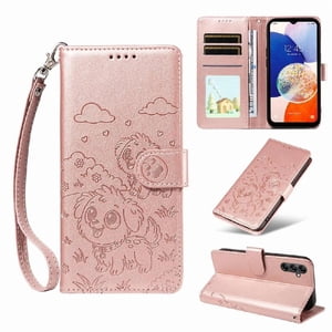 Funda Billetera Foxdock Compatible Con Samsung Galaxy A14, Diseño Perrito Tierno, Ranuras Para Tarjetas Y Soporte Plegable