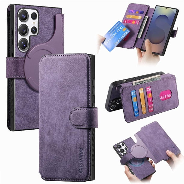 Funda Billetera Magnética para Samsung Galaxy S25 Ultra Soporte Tarjetas Desmontable Morado