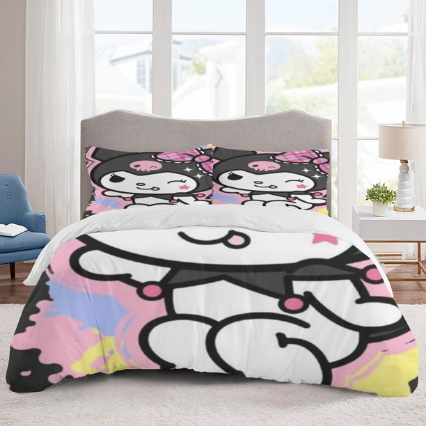 Kuromi Bedding Sets Cartoon Duvet Cover Lightweight 3 Piece Bet Sets for Kids Boys Girls