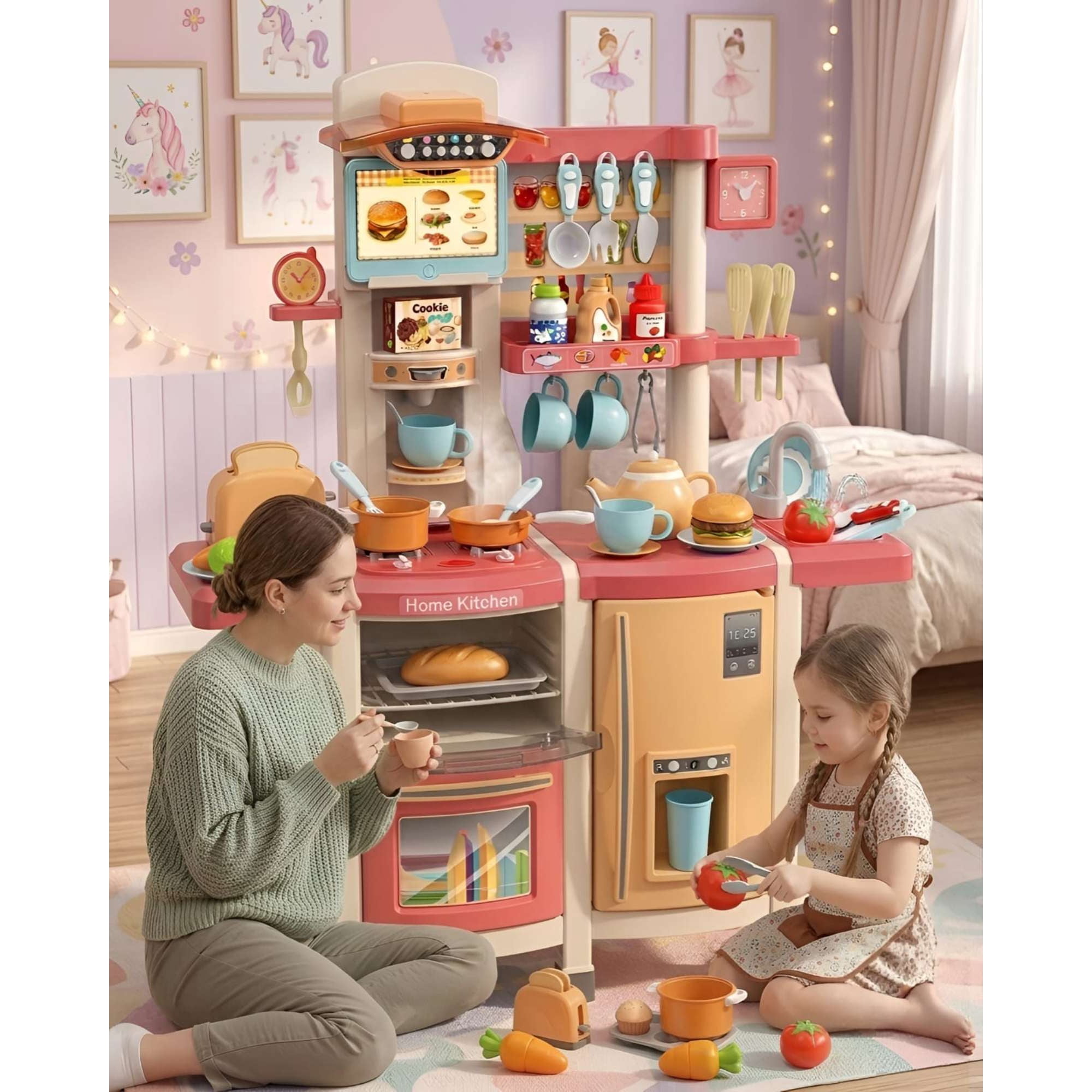 Textiamores - Cocina De Juguete Infantil 100cm Con Sonido, Agua Y 66 Accesorios