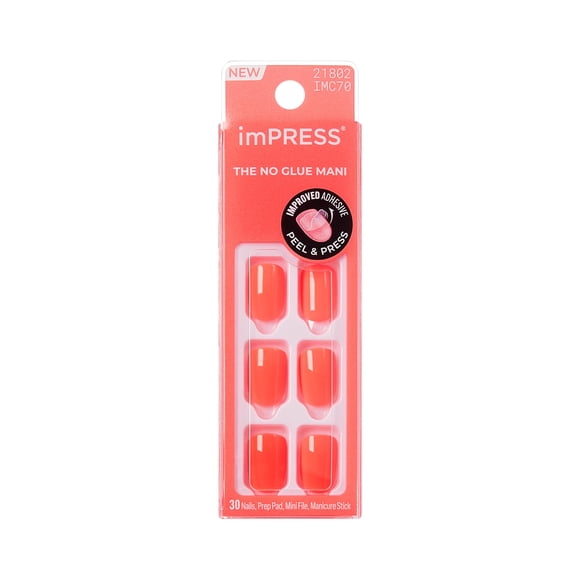 Uñas Postizas imPRESS Happier Vibes Naranja Cortas Squoval