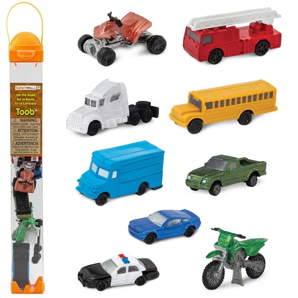 Set de figuras Safari Ltd On the Road TOOB con 9 vehículos