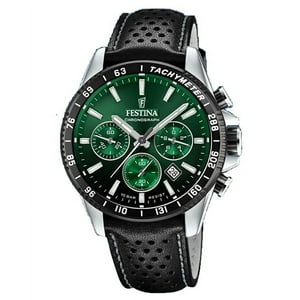 Reloj Festina Timeless Cronógrafo Cuarzo Correa De Cuero Esfera Verde F20561-5 100M Para Hombre