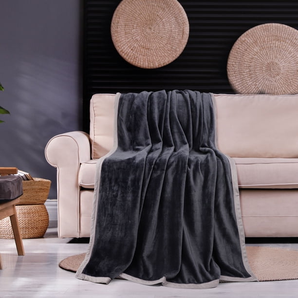Manta de Forro Polar PiccoCasa Suave y Cálida con Dobladillo Ancho Gris Pizarra 50"x60"