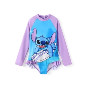 Traje De Baño Disney Stitch De Manga Larga Para Niña De 4 A 5 Años, Color Morado