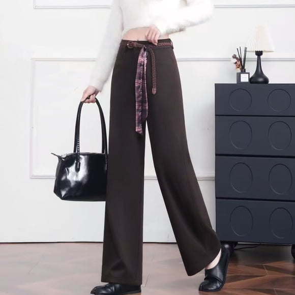 Pantalones Eadodo Corte Recto Suelto Café Mujer
