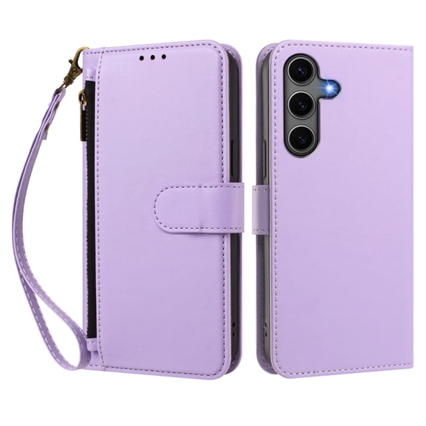 Funda Tipo Billetera para samsung galaxy S24/25 PLUS con Soporte y Bolsillo con Cierre Morado
