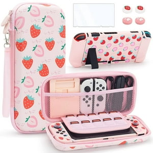Genérico - Funda Protectora Organizadora Para Switch/Oled - Carcasa Rígida De Eva, Resistente Al Agua/Polvo/Huellas Dactilares, 16 Ranuras Para Juegos Y Ranuras Para Tarjetas Sd, Diseño Portátil Ultrafino-Rosa