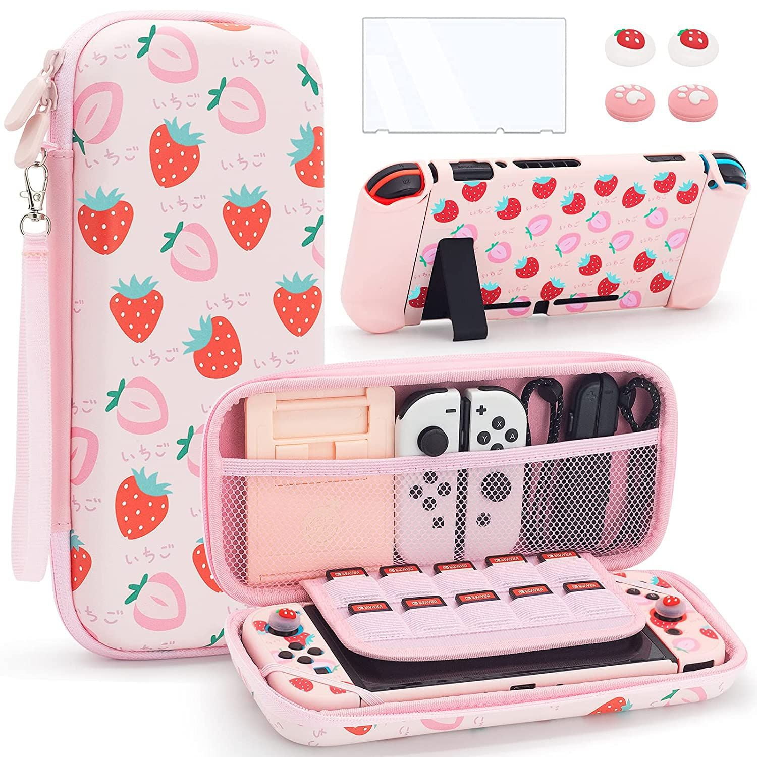 Genérico - Funda Protectora Organizadora Para Switch/oled - Carcasa Rígida De Eva, Resistente Al Agua/polvo/huellas Dactilares, 16 Ranuras Para Juegos Y Ranuras Para Tarjetas Sd, Diseño Portátil Ultrafino-rosa