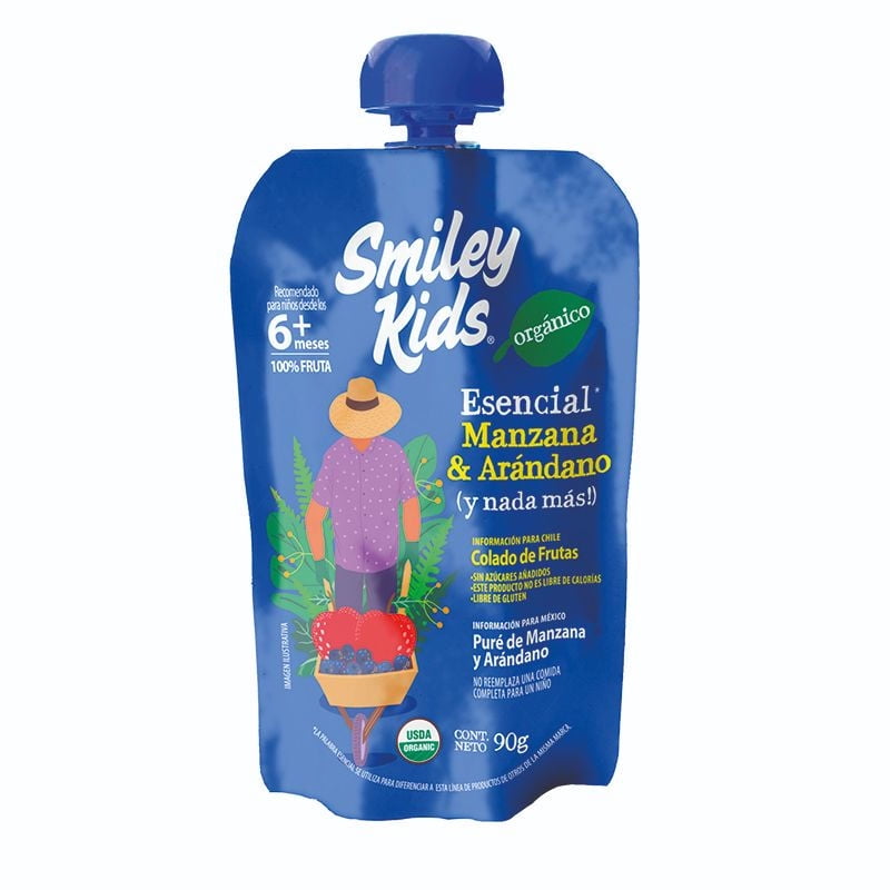 Colado Orgánico Esencial Manzana Arándano Gluten Free 90 gr Smiley Kids