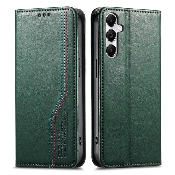 Funda tipo cartera para Samsung Galaxy A17 de piel con cierre magnético, ranuras para tarjetas y correa para la muñeca Verde