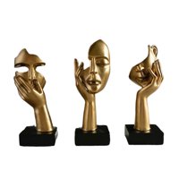 Magideal - Estatuas De Pensador De Resina De 3 Piezas, Figuras Modernas, Recuerdos, Decoración De Escritorio, Esculturas Faciales Abstractas Para Entrada De Esta Dorado