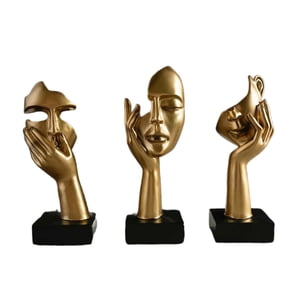 Magideal - Estatuas De Pensador De Resina De 3 Piezas, Figuras Modernas, Recuerdos, Decoración De Escritorio, Esculturas Faciales Abstractas Para Entrada De Esta Dorado