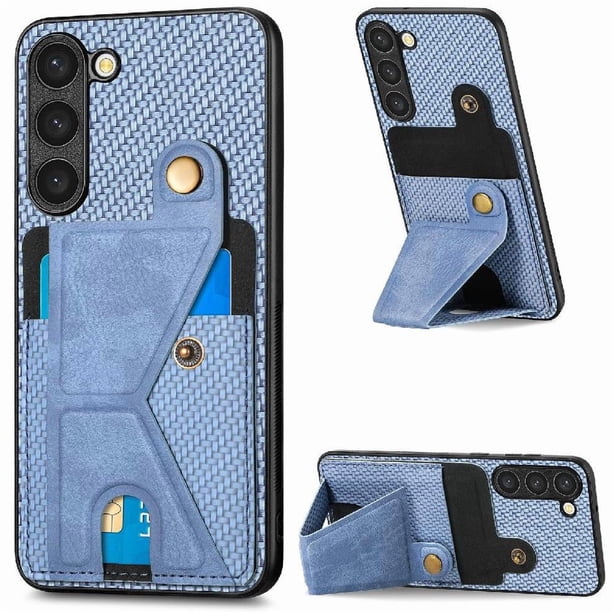 Funda Resistente para Samsung Galaxy S23 con Tarjetero y Soporte, Diseño Magnético Azul