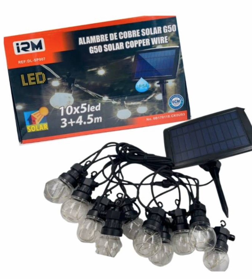 Tomasstore - Guirnaldas Solar 5Mts 10 Ampolletas Vintage Y Panel Solar