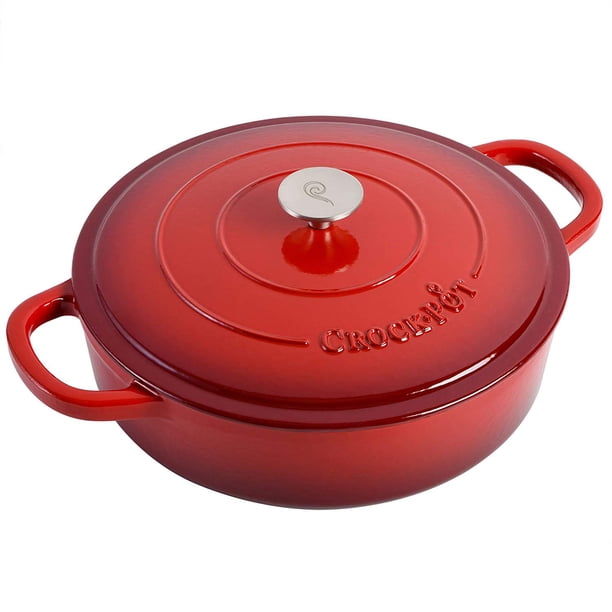 Olla de barro Braiser Crock-Pot de hierro fundido esmaltado artesanal de 5 litros, color rojo
