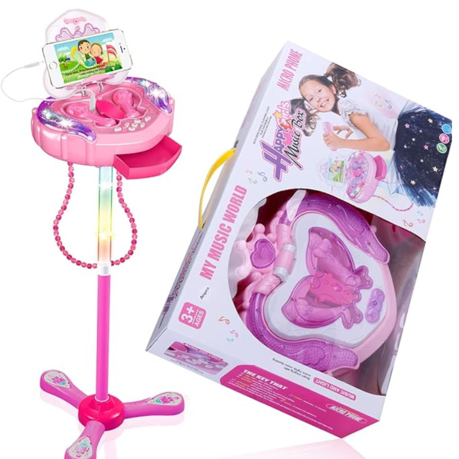 Total E-commerce - Juguete Karaoke Doble Atril Luces Y Sonido Rosado Infantil