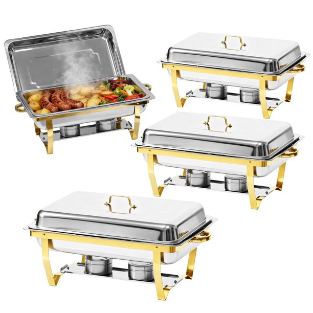 Bañeras para alimentos Grillaxy 9 cuartos (4 unidades) Acero inoxidable con acabado dorado